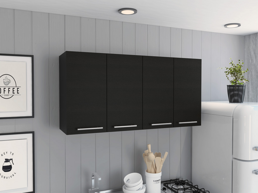 47" Black Wood Wall Mounted Accent Cabinet With Four Doors - Image 5