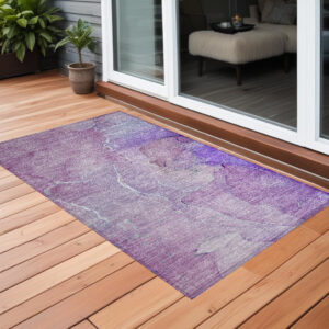 2' X 3' Purple Abstract Washable Non Skid Indoor Outdoor Area Rug