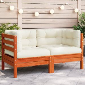 vidaXL Patio Sofa Corner with Cushions Wax Brown Solid Wood Pine
