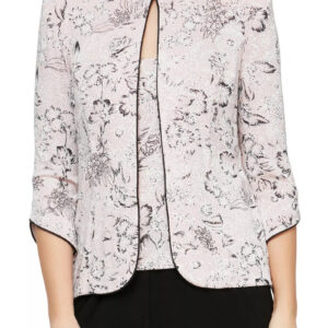 Alex Evenings Mandarin Collar Hook-And-Eye Closure Jacket with Scoop Neckline Sleeveless Pullover Top Twinset