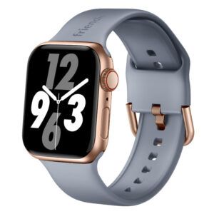 bluegray-goldbuckle_624f1c8d-7ef1-45b6-9c74-ca110bddf127.jpg Silicone Band in Stardust Grey with Gold Modern Buckle - The Byron - Compatible with Apple Watch Size 38mm to 41mm