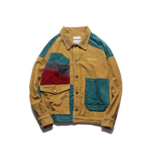 Men Corduroy Patchwork Men's Jacket Pockets High Street  Streetwear