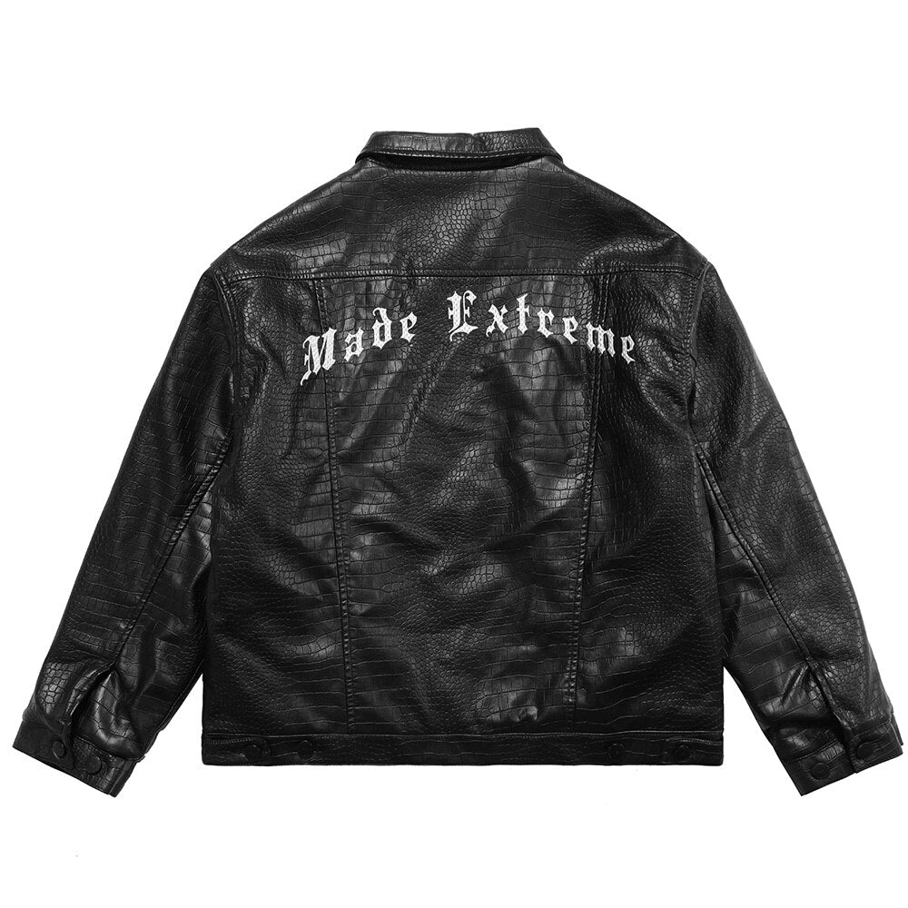 Leather Parkas Jackets Men Pockets Thick Black Motorcycle Jacket Vintage High Street Punk Fashion Turn-down Collar Coat - Image 2