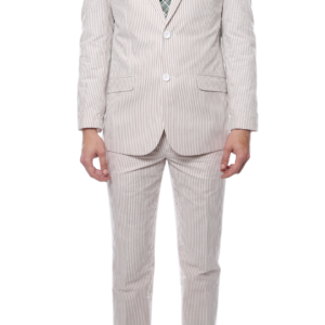 Men's Slim Fit Two Button Tan Seersucker Suit